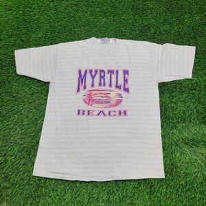 Vintage 90s Myrtle Beach Stripes Shirt Women L/XL 21x27 Blue